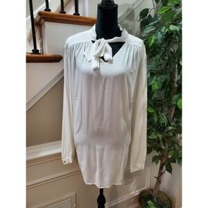 Bloomingdale's Basler Women's White Cotton Long Sleeve Ruffle Blouse Size 48